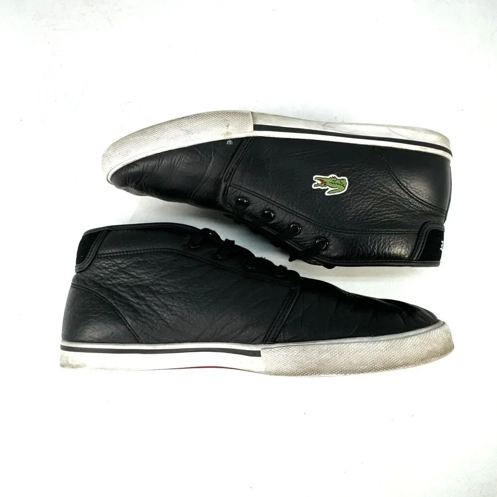 LACOSTE 'Ampthill LCR' Mens Size 9.5 US Shoes Black Leather Red & White Sole